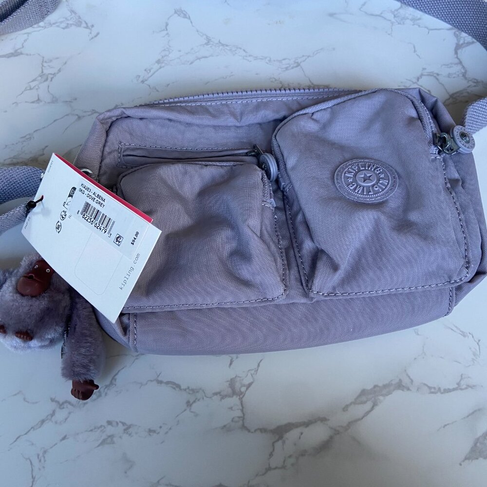 Kipling Crossbody Bag Purse Albena Dove Grey - Multiple Zipper Pockets